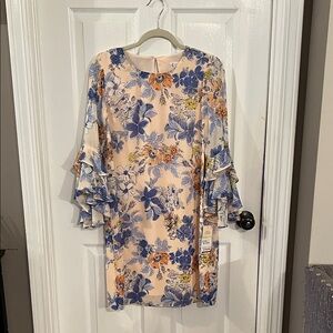 Nanette Lepore Blue and Orange Floral Long Sleeve Dress